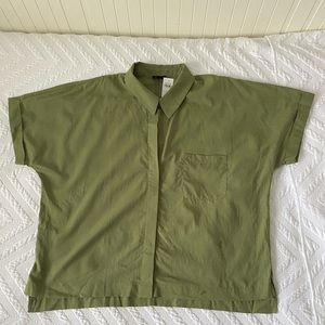 Ann Taylor XL Boxy Button Down Short Sleeve Shirt, Modal Cotton blend